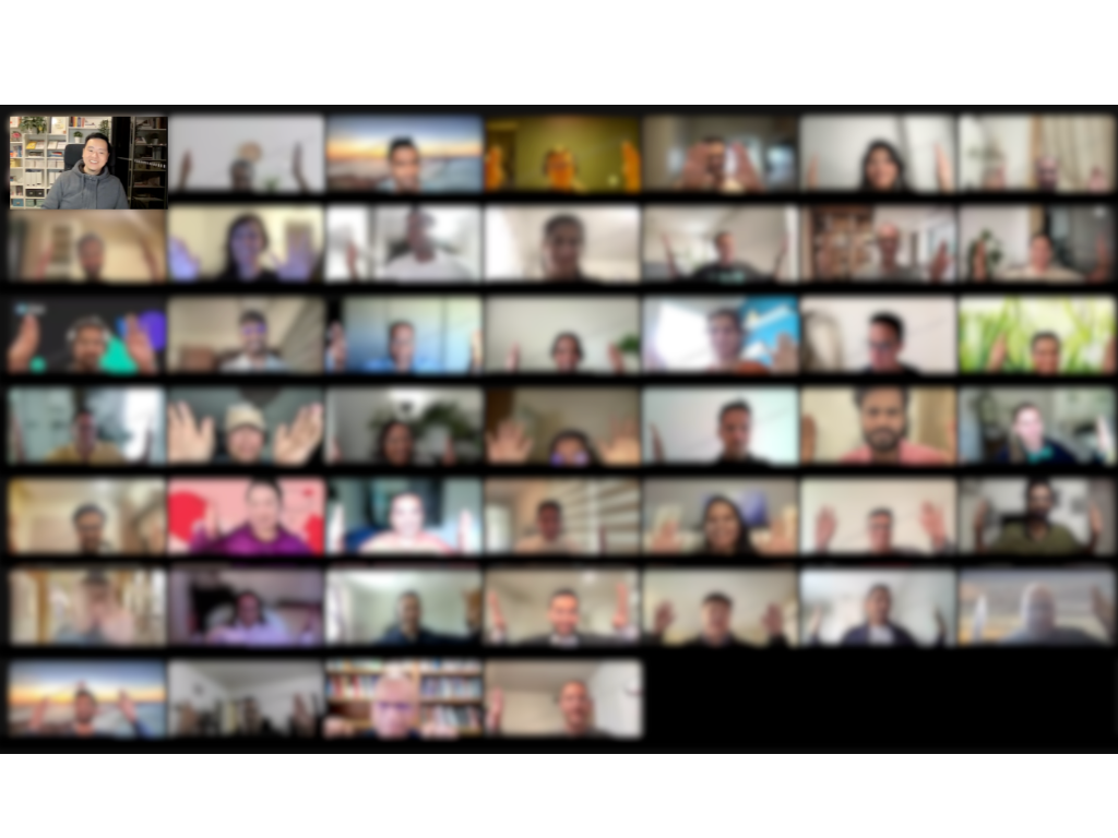 Participants in an earlier Product Academy online community session, with participant images blurred.